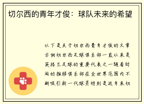 切尔西的青年才俊：球队未来的希望