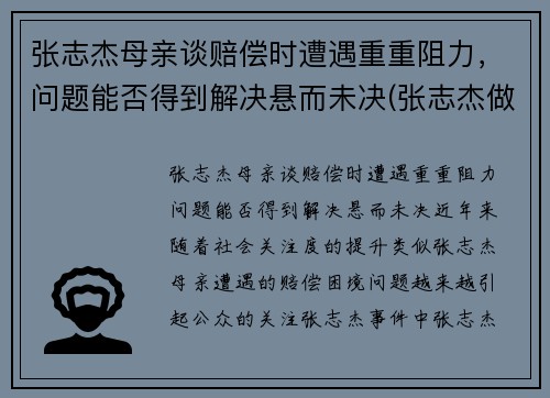 张志杰母亲谈赔偿时遭遇重重阻力，问题能否得到解决悬而未决(张志杰做客节目)